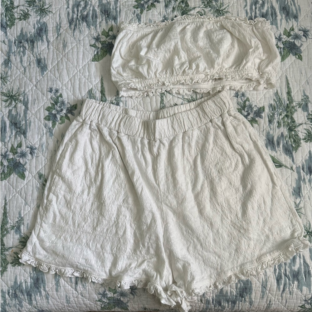 Free People Twyla Beach Shorts Top Bandeau Bra Set M Ivory White Free-EST - Picture 3 of 15